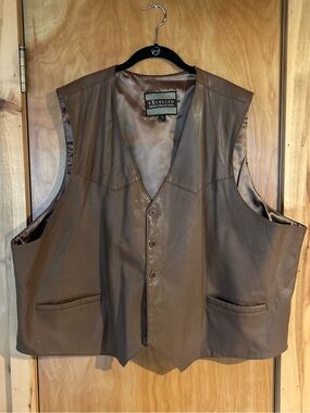 VINTAGE Excelled Men’s Collection Genuine Brown Leather Vest - Size 4XL
